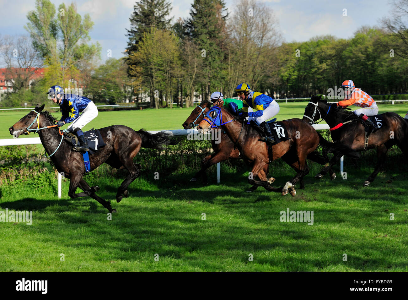 Rennen, Pferd, Partynice Wroclaw/Breslau, Polen, Open Season 2016, Wroclaw, Dolnoslaskie, Partynice, Polen, Europa, 24. April 2016, Polen. 24. April 2016. Rennen, Pferd, Partynice Wroclaw/Breslau, Polen, Open Season 2016, Wroclaw, Dolnoslaskie, Partynice, Polen, Europa, 24. April 2016, © Kazimierz Jurewicz/Alamy Live News Stockfoto