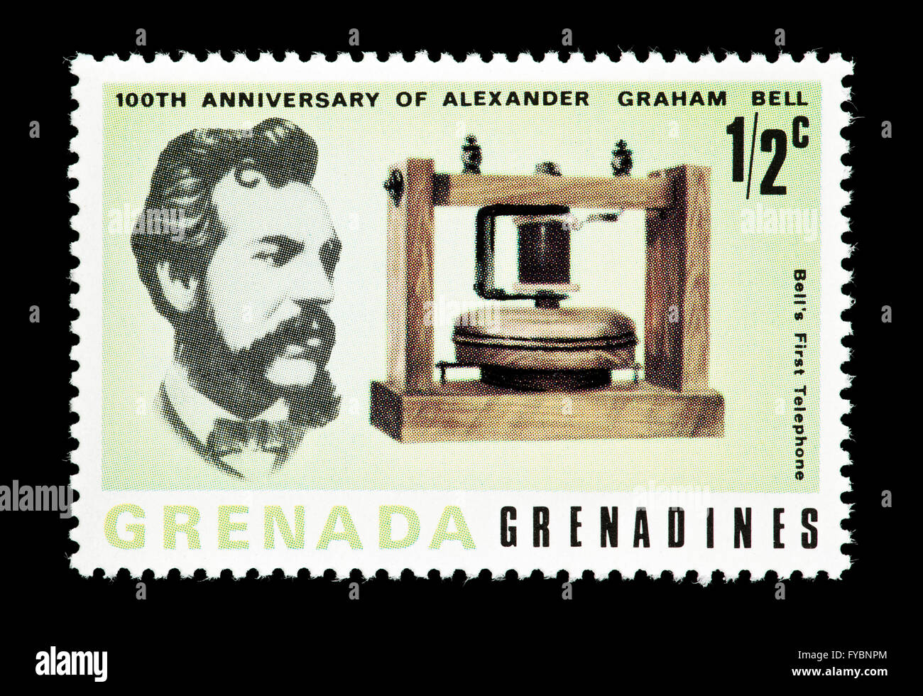 Briefmarke Aus Grenada Grenadinen, Alexander Graham Bell Und Seine Telefon,  Das Jahrhundert Der Geburt Darstellen Stockfotografie - Alamy