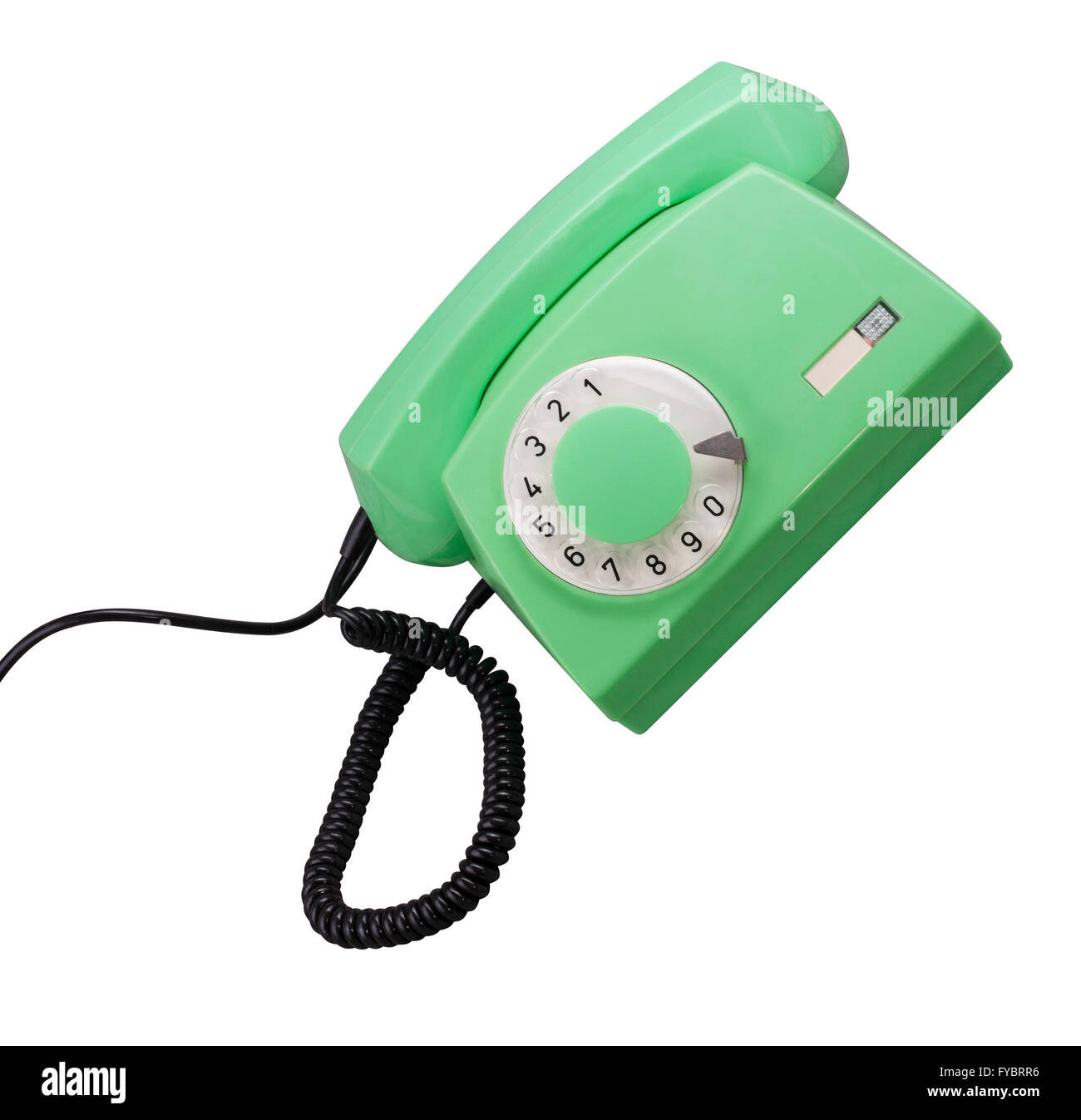 Alte grüne Rotary Telefon isoliert Stockfoto