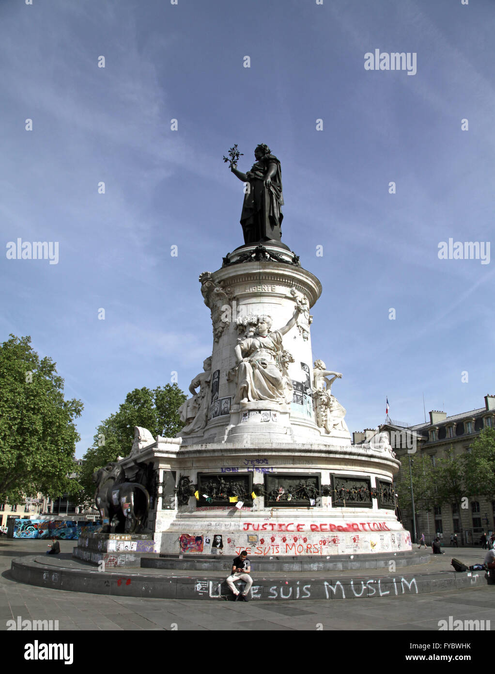 Die Place De La République ein Quadrat in Paris Je Suis Charlie.Je Suis Muslim. Stockfoto
