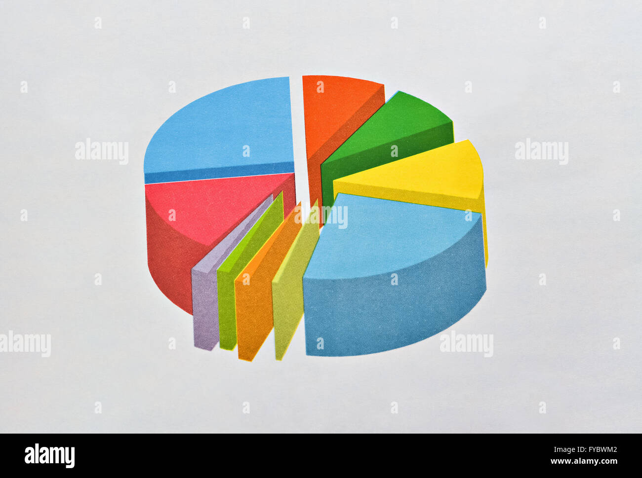 Farbige Kreisdiagramm repräsentieren die Mengenverteilung der Daten Stockfoto