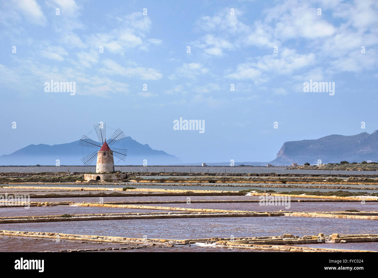 Salzmühle, Marsala, Mozia, Sizilien, Italien Stockfoto