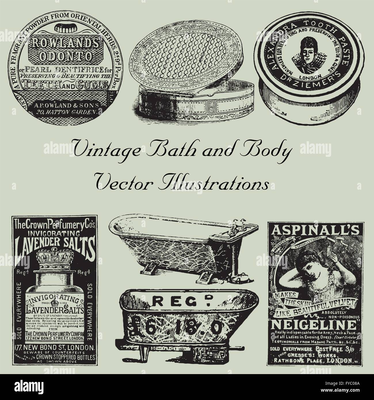 Sammlung von Vintage von Bath und Body Vektorgrafiken Stock Vektor