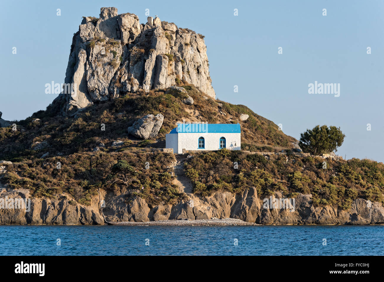 Traditionelle Kirchlein bei Sonnenuntergang in Insel Kos, Griechenland Stockfoto