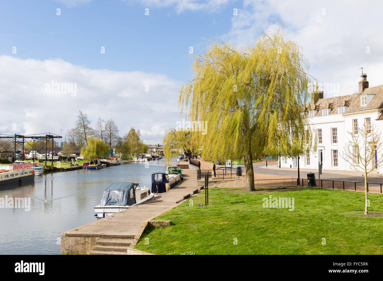 Sonniger Tag am Fluss in Ely, Cambridgeshire, England Stockfoto