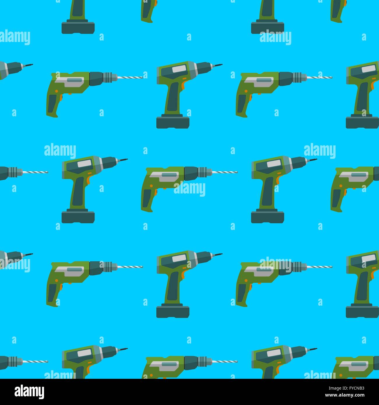 Vektor-bunte flache Bauweise, dass Bohrer und Schraubenzieher Geräte elektrische Instrumente Elektrowerkzeuge home Dekoration nahtlose umgestalten Stock Vektor
