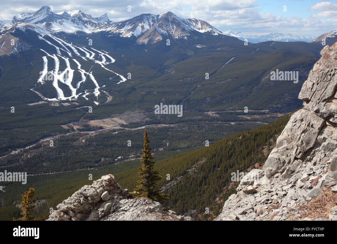Blick auf Nakiska Ski-Hügel in Kananaskis Country (Alberta, Kanada) Stockfoto