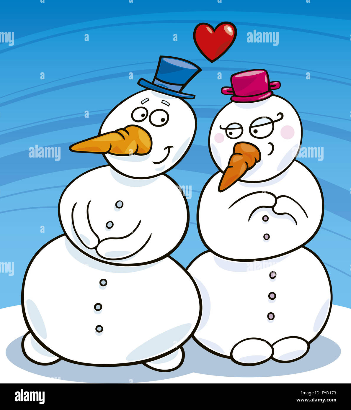 Cartoon illustration snowman couple in Fotos und Bildmaterial in