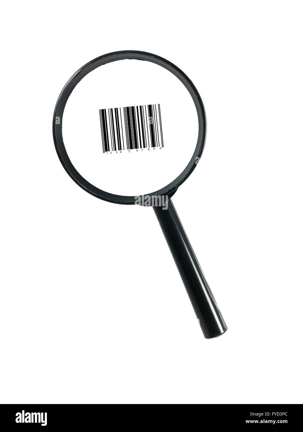 Lupe und Barcode auf dem weißen Hintergrund isoliert Stockfoto