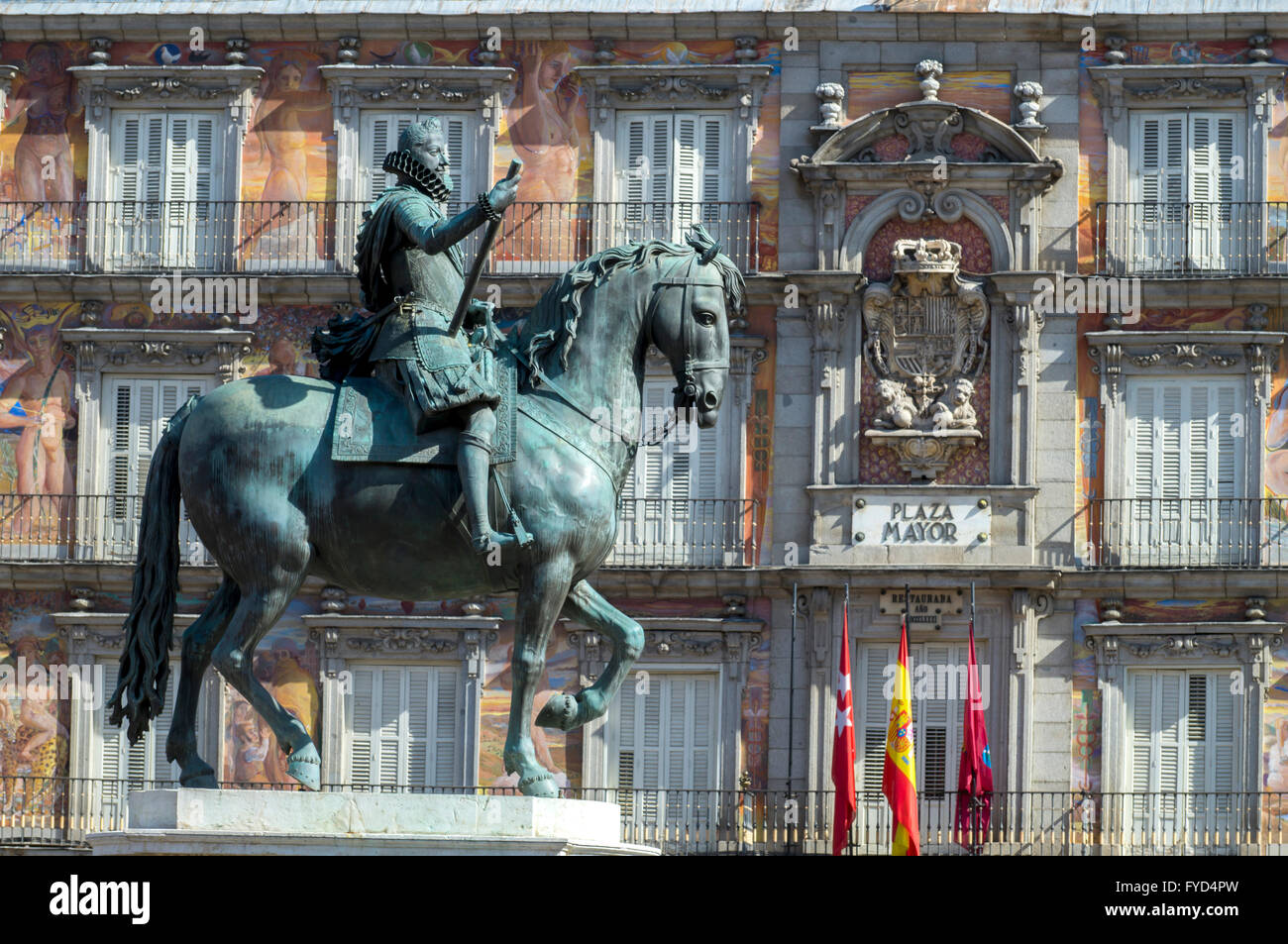 Europa, Spanien, Madrid, Plaza Mayor Statue Philipp III Stockfoto