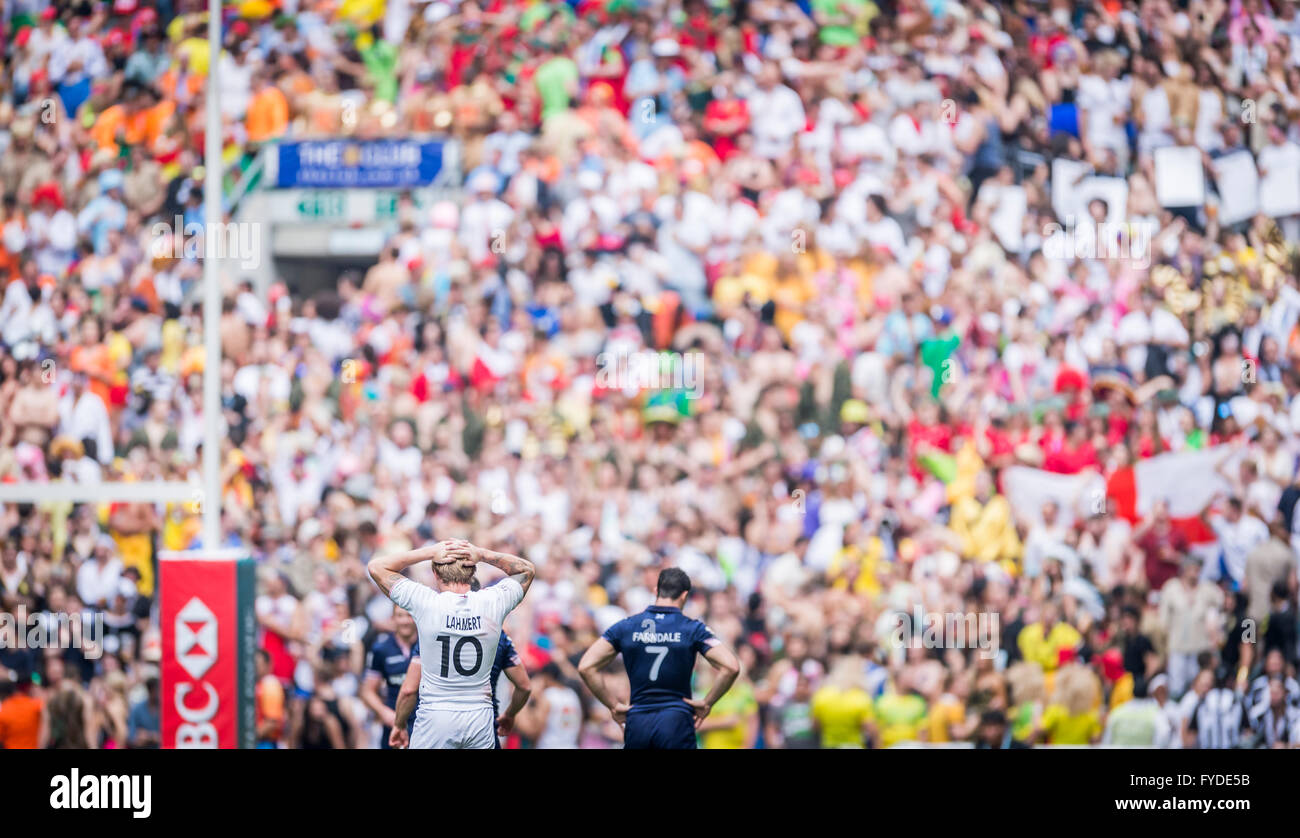England Vs Schottland während der HSBC 2016 / Cathay Pacific Hong Kong Sevens, Hong Kong Stadium. 9. April 2016. Stockfoto