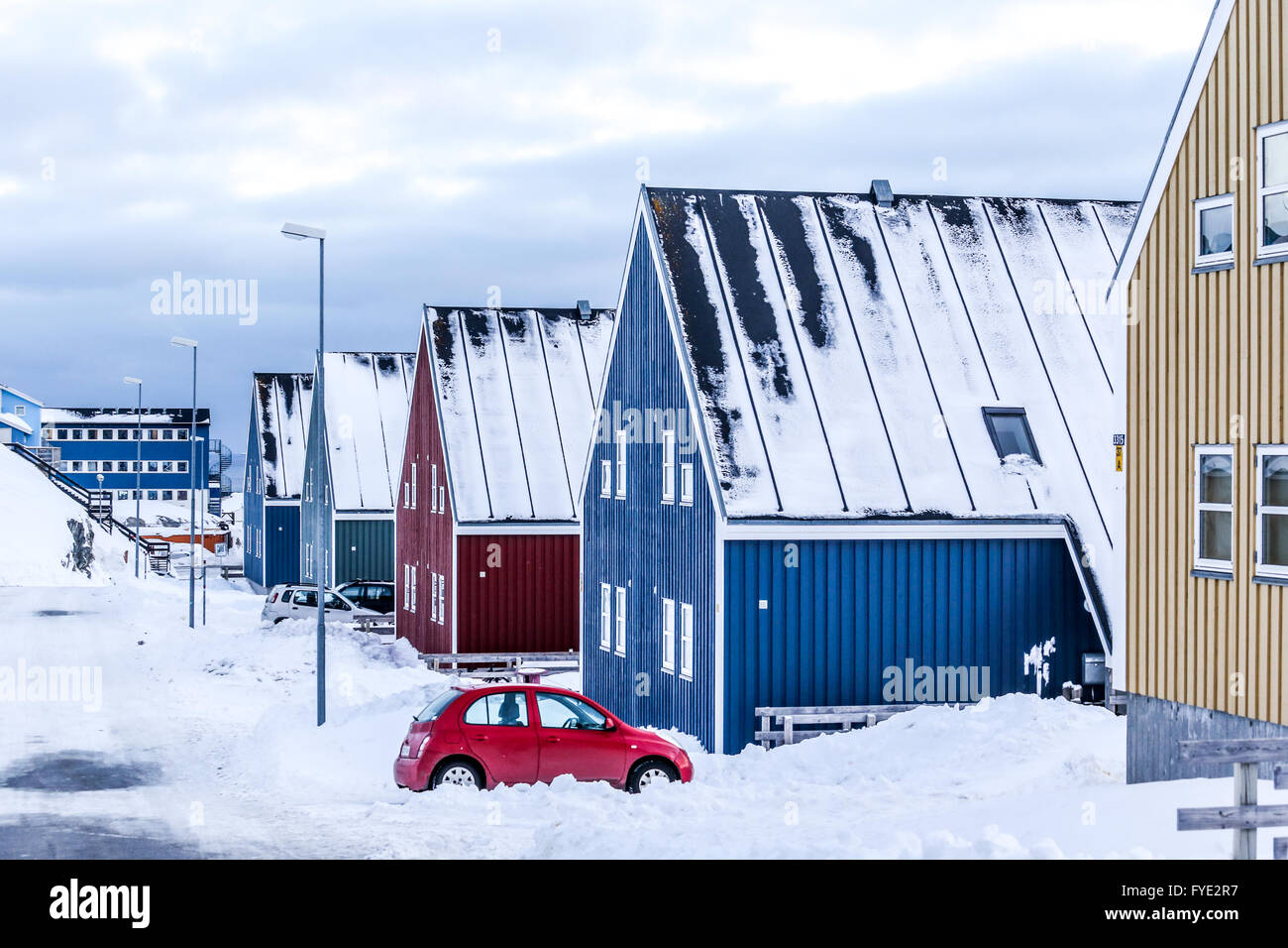Winter in der Arktis Nuuk Hauptstadt Grönlands Straße Stockfoto