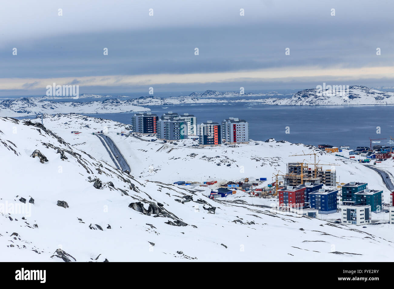 Enorm wachsende arktischen Hauptstadt Nuuk Stadt, Grönland Stockfoto