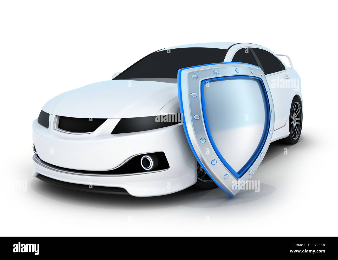 Sportauto weiß und Schild (durchgeführt in 3d) Stockfoto