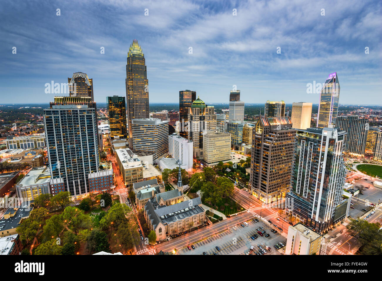 Charlotte, North Carolina, USA uptown Stadtbild. Stockfoto