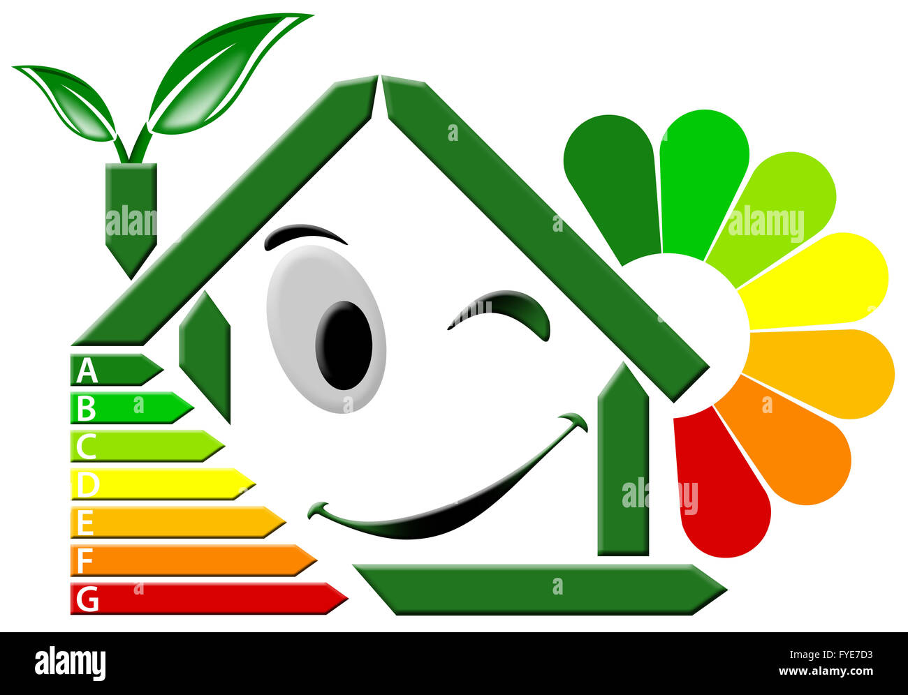 Energieausweis mit Blume Stockfoto