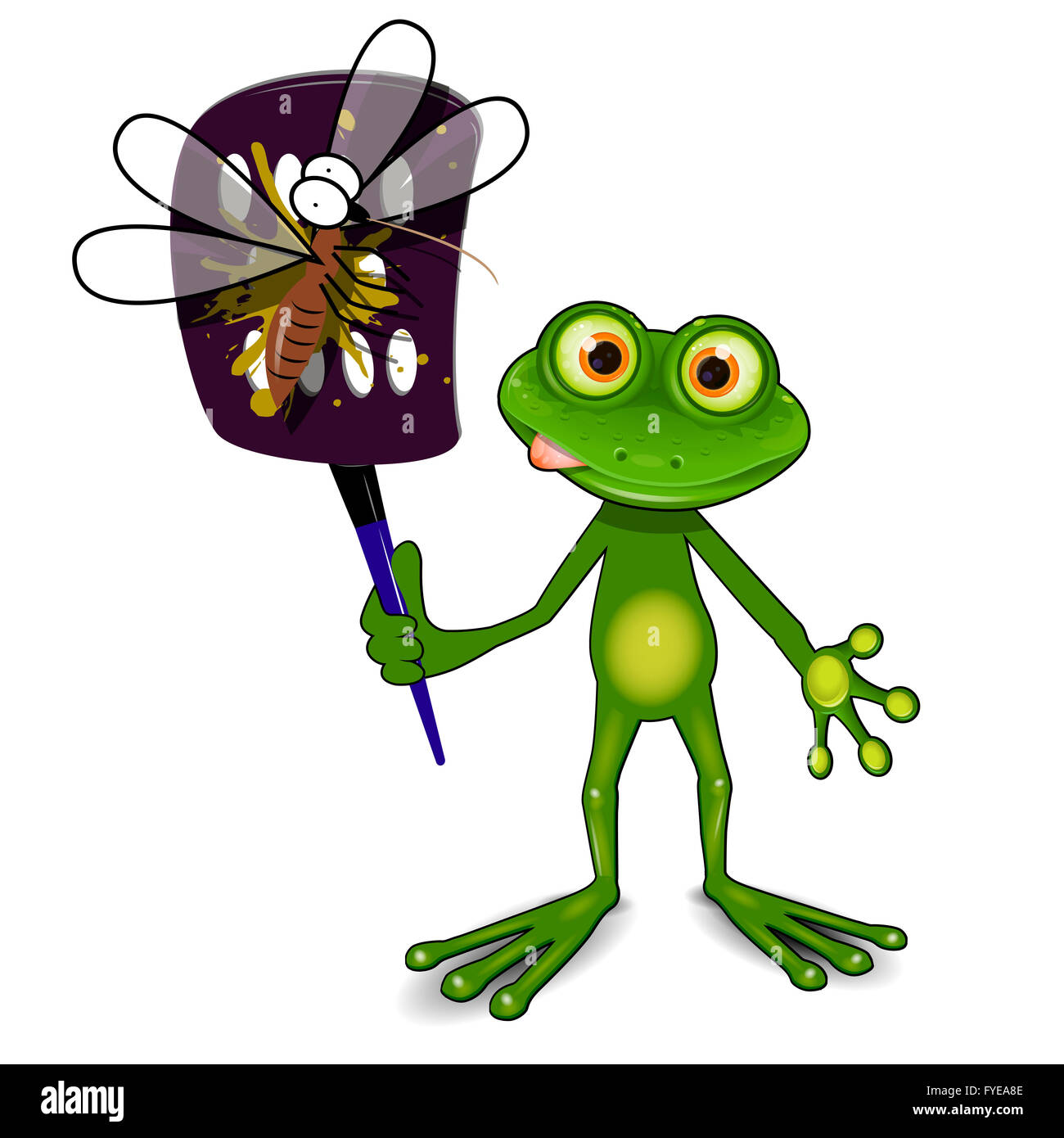 Abbildung einen grünen Frosch tötet eine Mücke Stockfoto