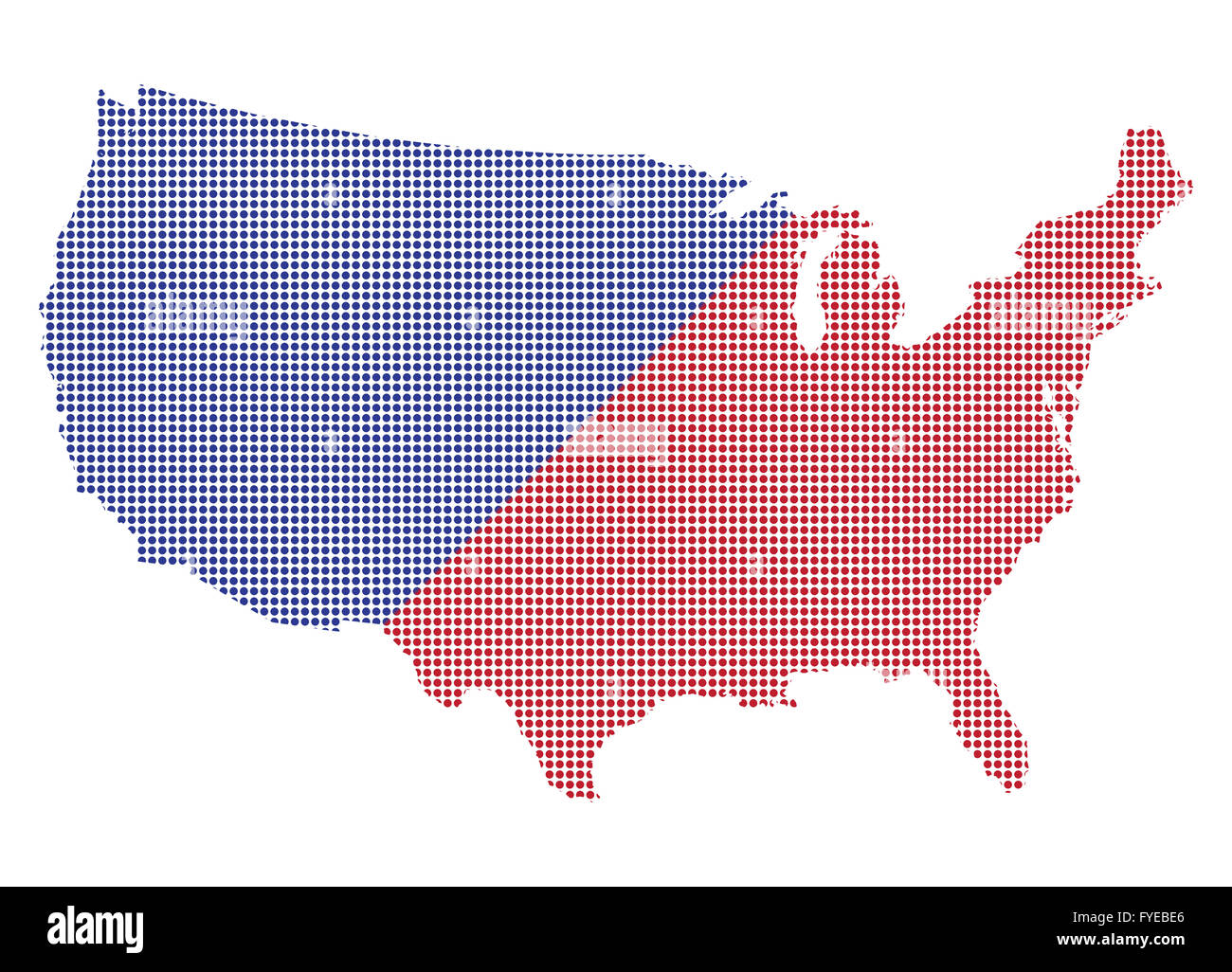 Eine Karte der USA-Dot in rot und blau auf einem weißen Hintergrund isoliert Stockfoto