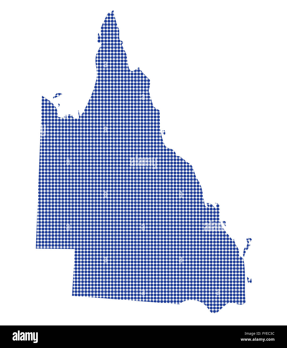 Queensland Australien Punkt Karte in blau auf einem weißen Hintergrund isoliert Stockfoto
