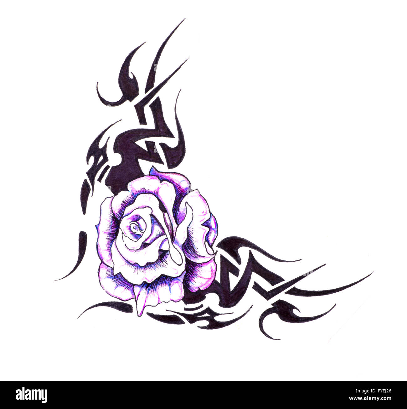 Skizze Der Tattoo Kunst Blume Mit Tribal Design Stockfotografie Alamy
