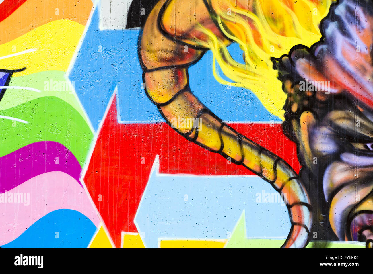 Farbe Karikaturen, Segment von einem städtischen Grafitti an Wand Stockfoto