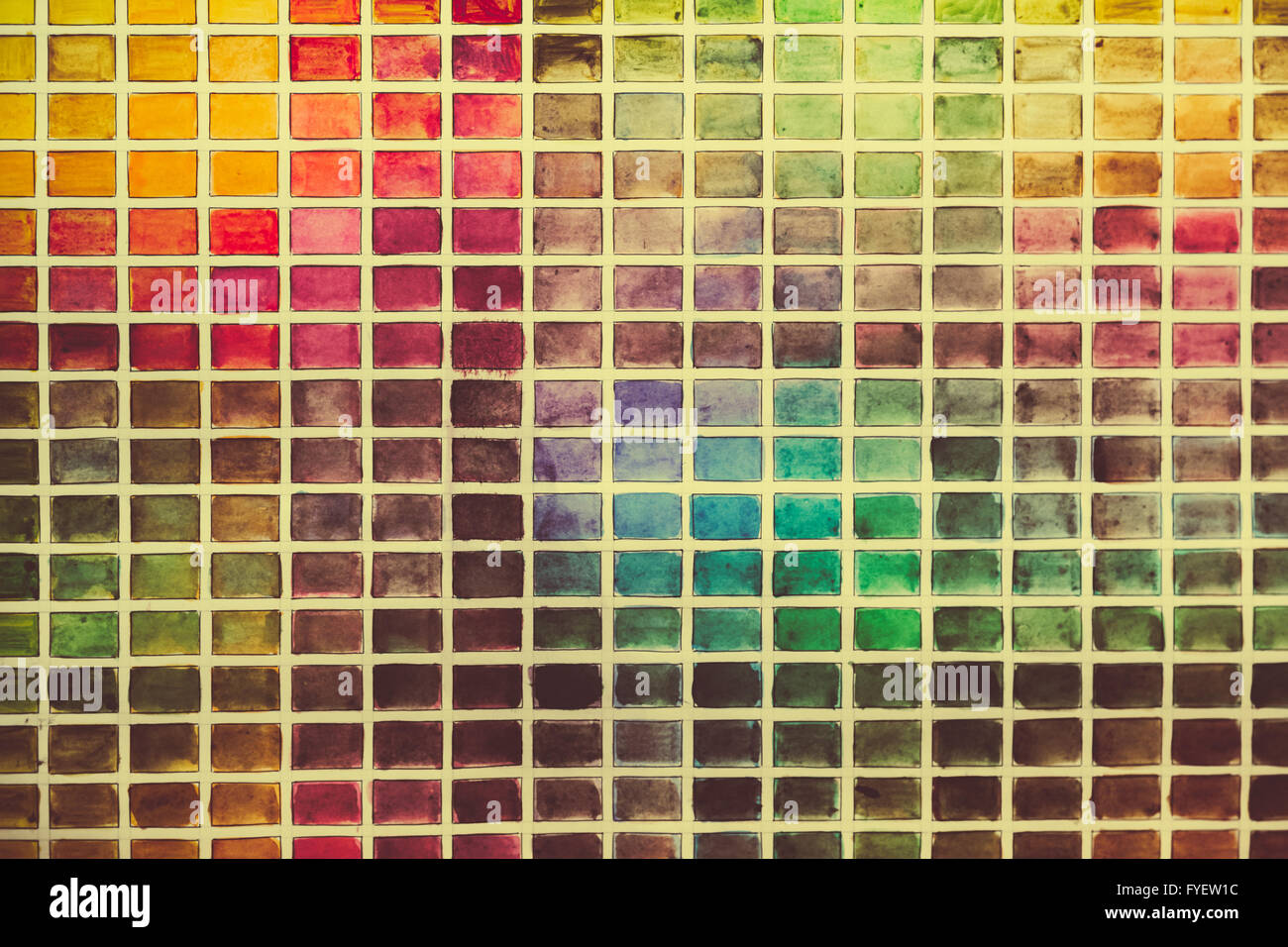 Wand der Mehrzahl von farbigen Quadraten. Stockfoto