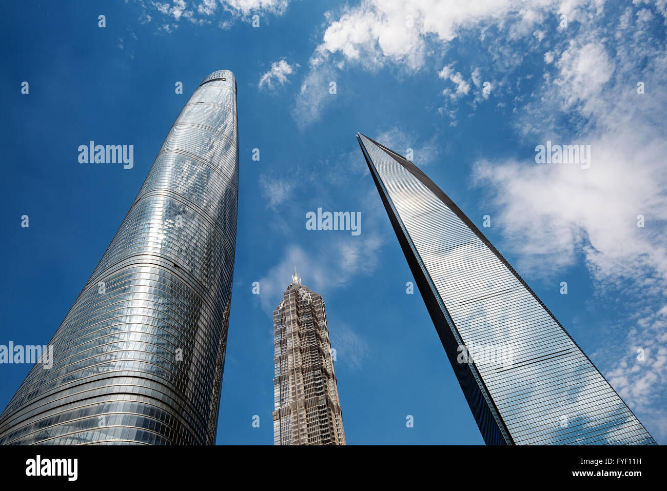 Shanghai, China -Oct 3, 2015: Shanghai Tower, Jin Mao Tower und Shanghai World Financial Center in Shanghai. Stockfoto