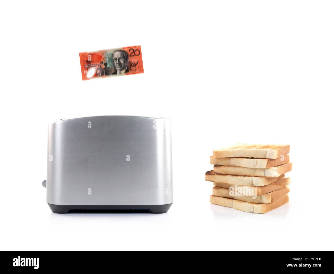 Ein Toaster, eine australische zwanzig Dollare Hinweis aufspringen Stockfoto