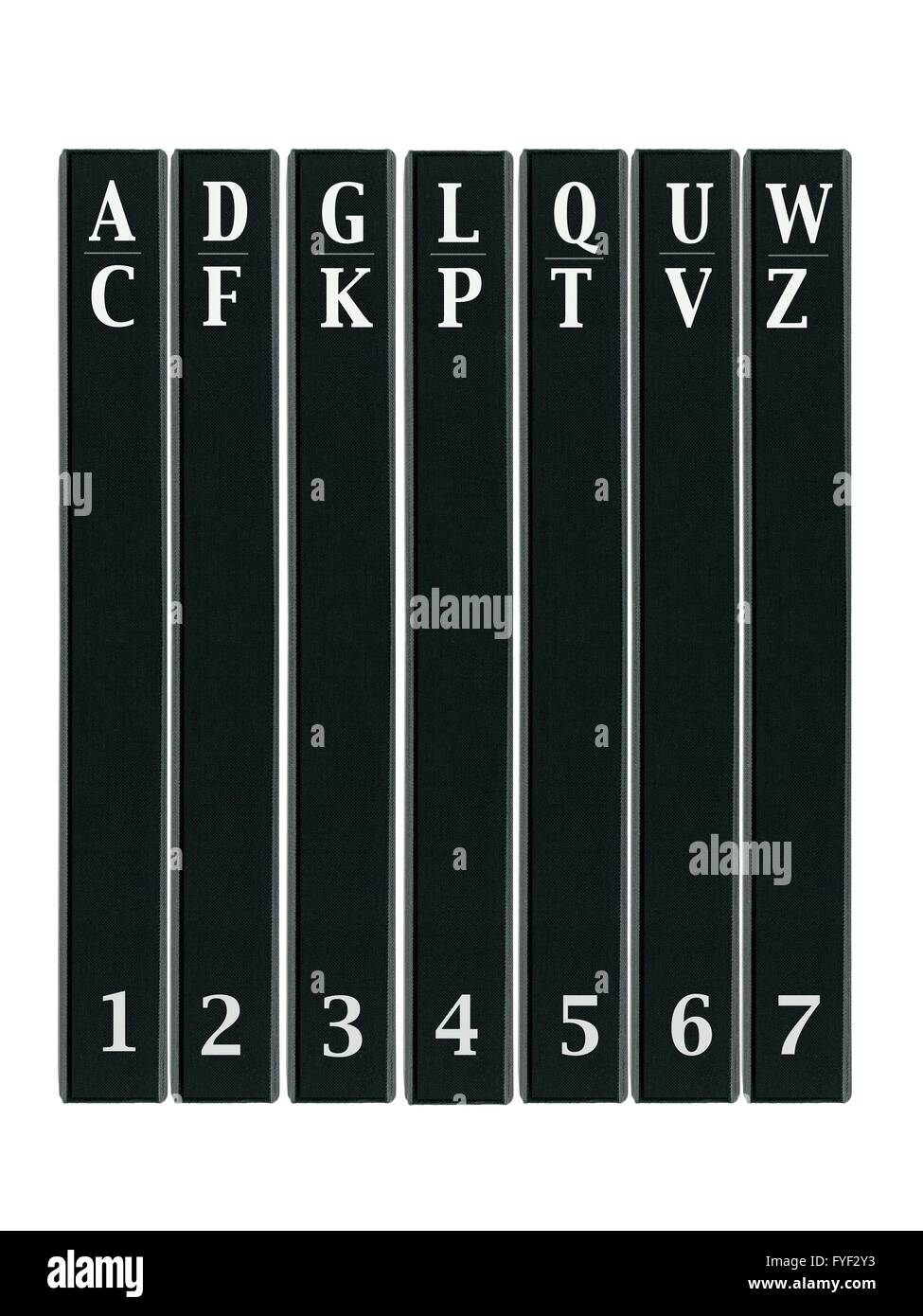 Enzyklopädien vor einem weißen Hintergrund isoliert Stockfoto