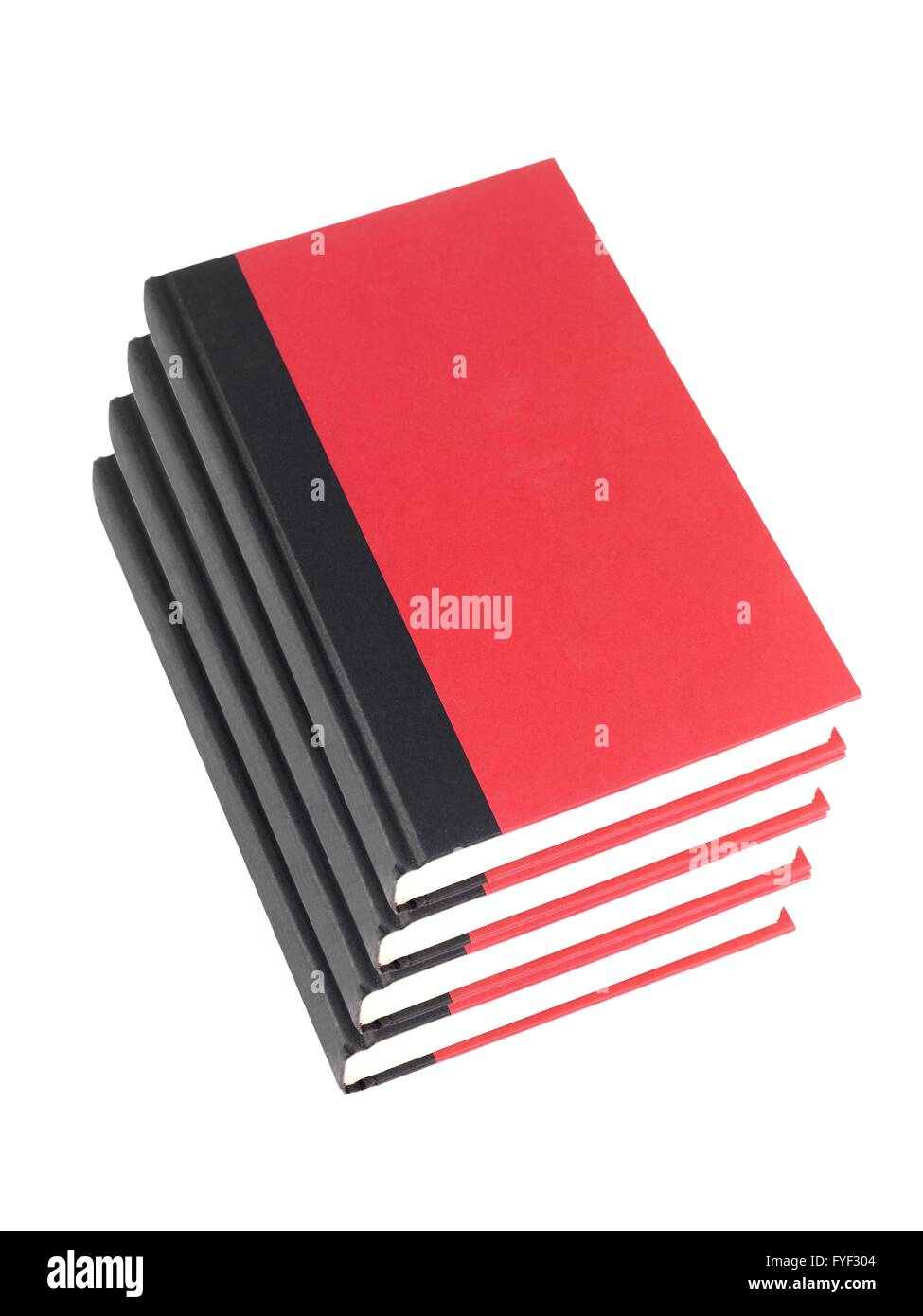 Rote Bücher vor einem weißen Hintergrund isoliert Stockfoto