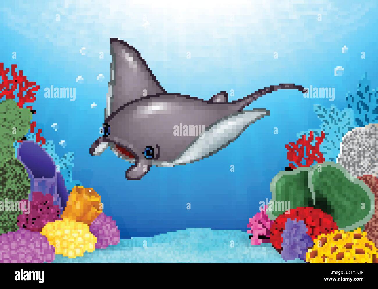 Cartoon Stingray Mit Korallenriff Unterwasser Im Ozean Stock Vektorgrafik Alamy
