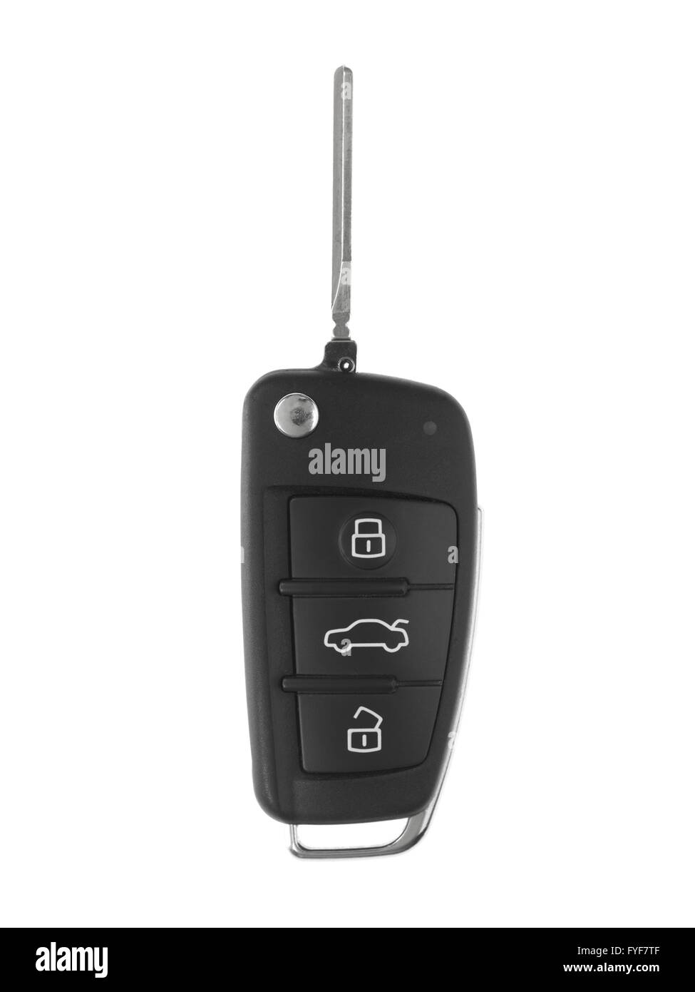 Ein Spielzeug-Sportwagen-Schlüssel vor einem weißen Hintergrund isoliert Stockfoto