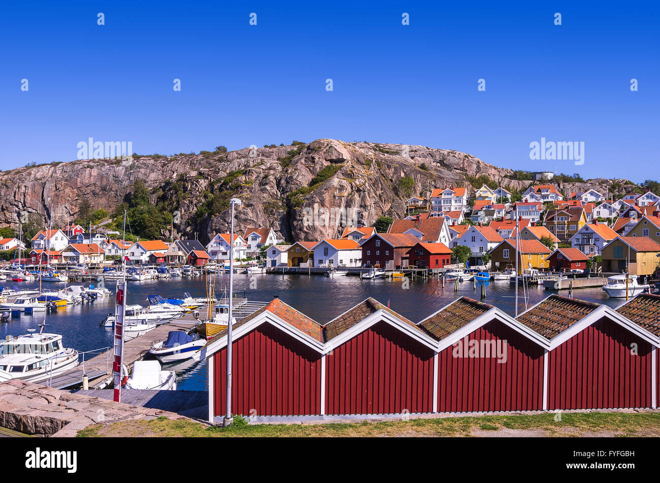 Angeln-Dorf von Fjallbacka in der Bohuslan Grafschaft, Schweden. Stockfoto