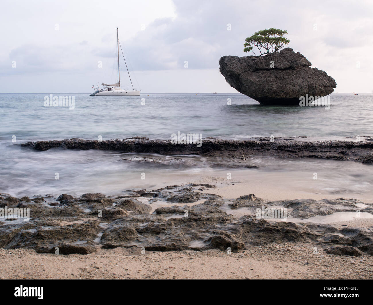 Segelboot in Flying Fish Cove, Christmas Island, Australien Stockfoto