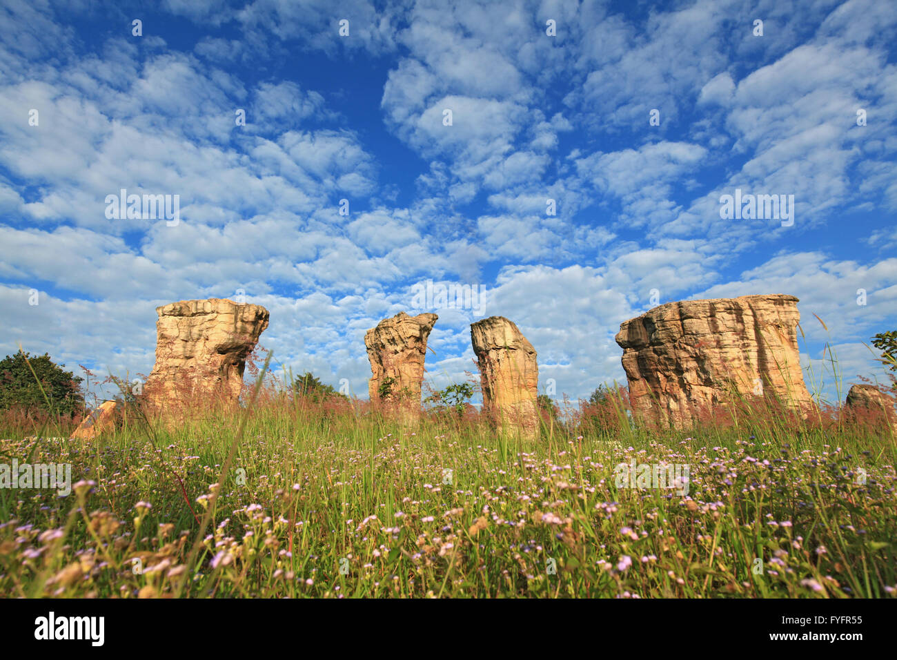 Mor Hin Khao, Thailand Stonehenge, mit schönen Feld Stockfoto