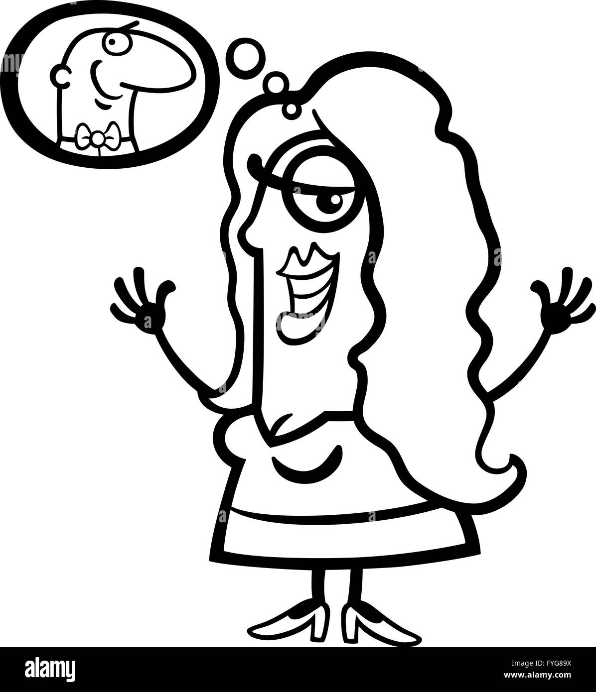 glückliche Frau denken Mann cartoon Stockfoto