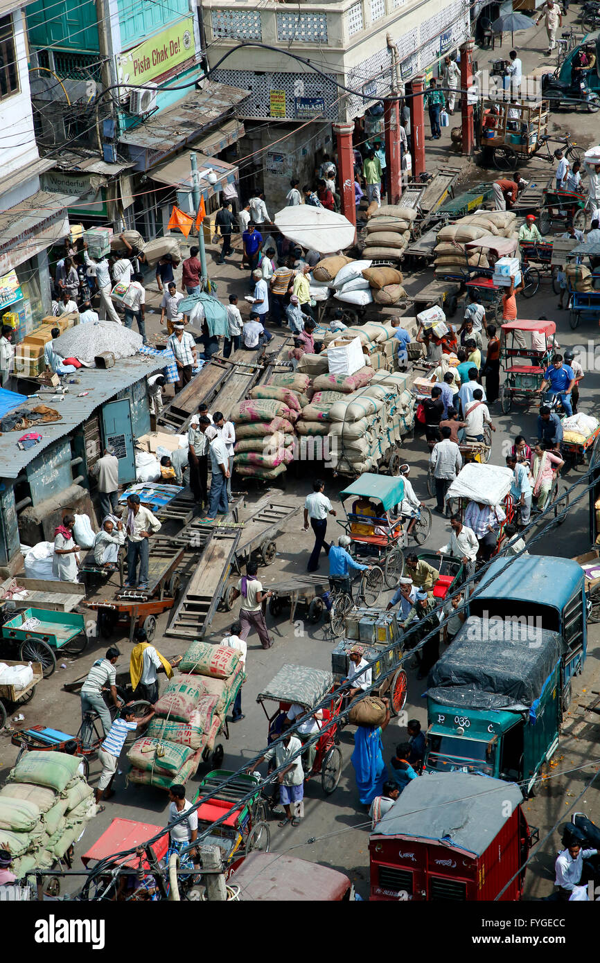 Belebte Straße, Alt-Delhi, Indien Stockfoto