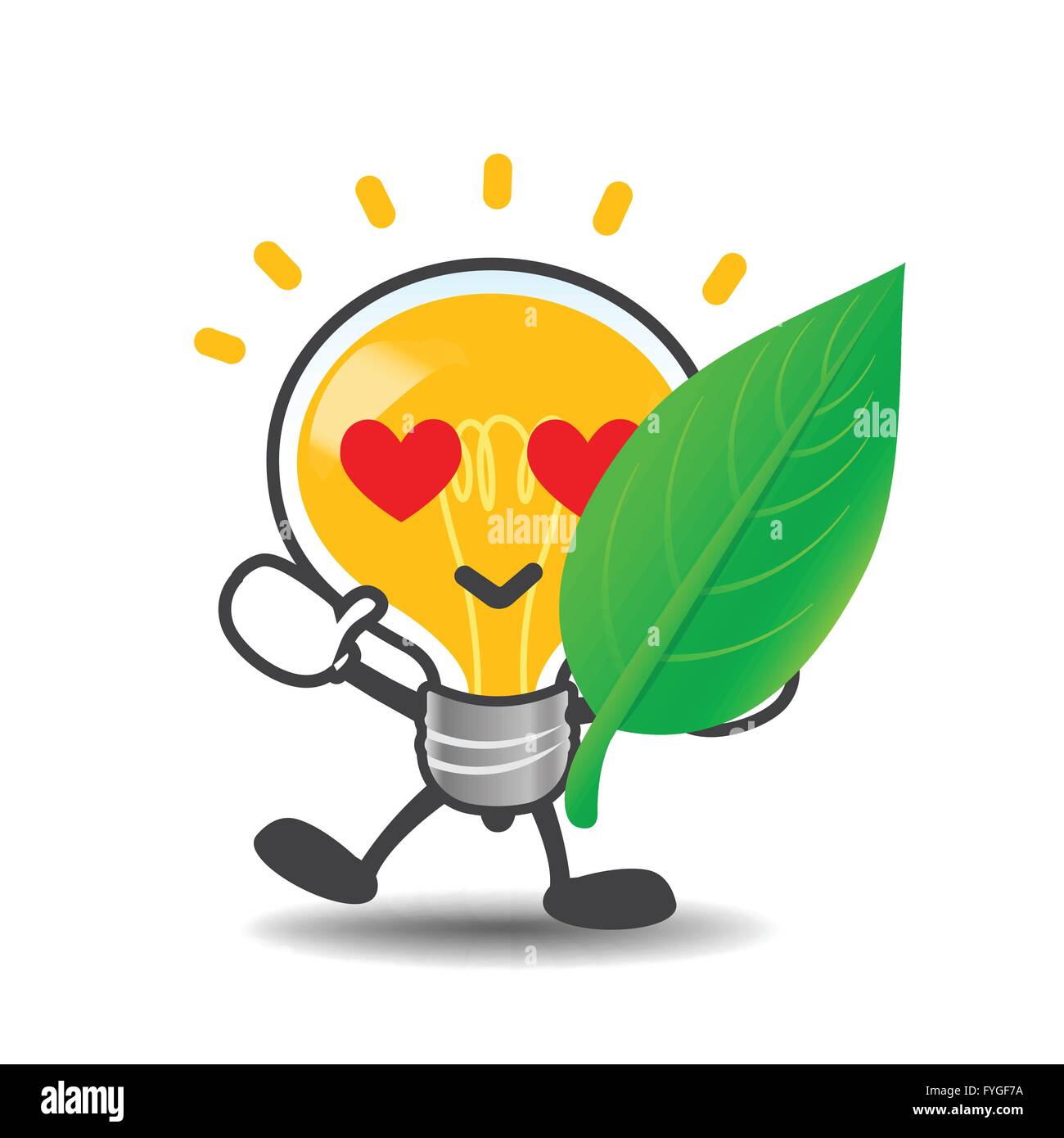 Glühbirne Lampe Cartoon isoliert zeigt grünes Blatt-Eco-Konzept auf den weißen Hintergrund-Vektor-illustration Stock Vektor