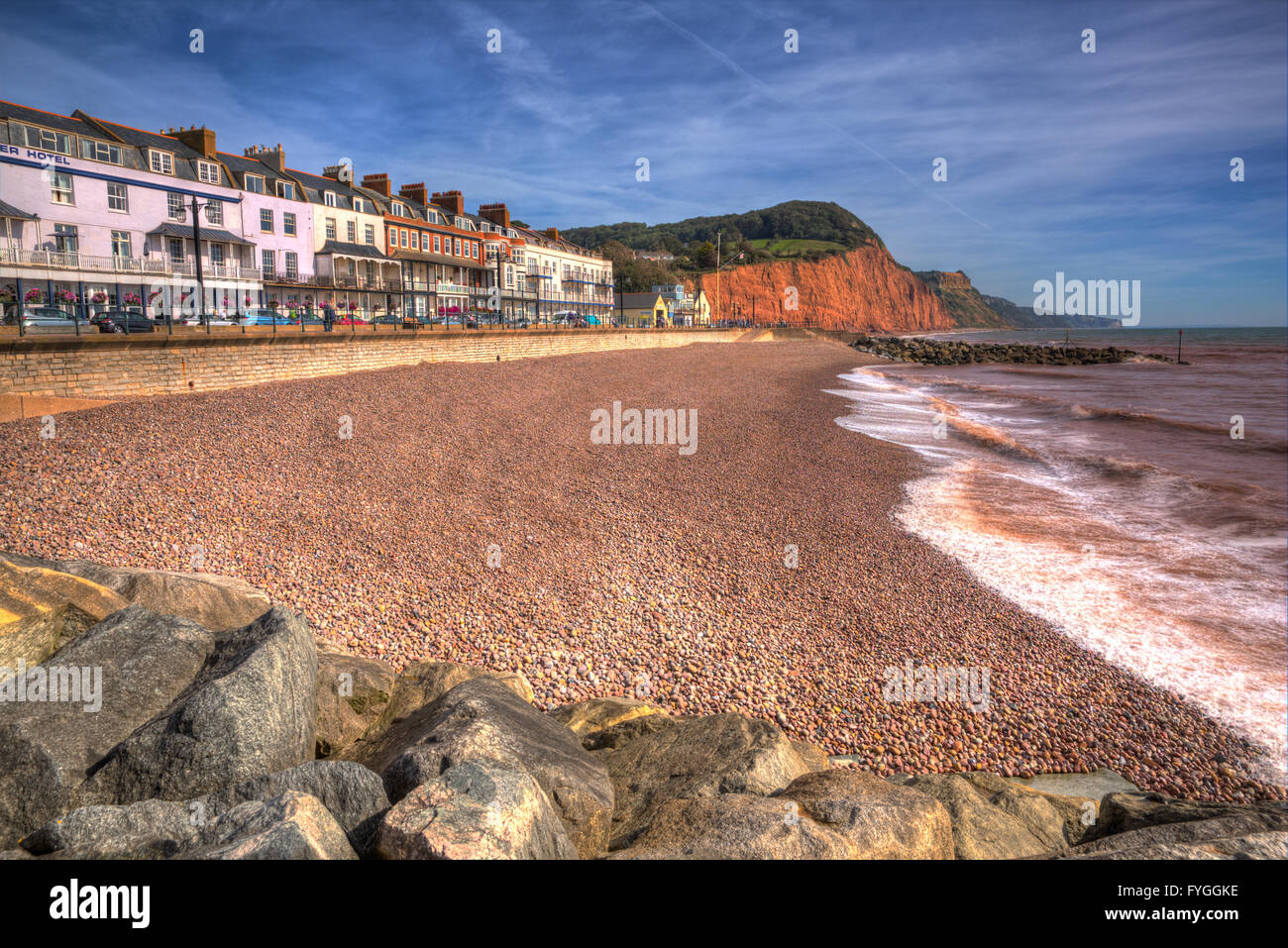 Sidmouth Devon South West England einer beliebten touristischen Küstenstadt in bunte Hdr uk jurassic Küste Stockfoto
