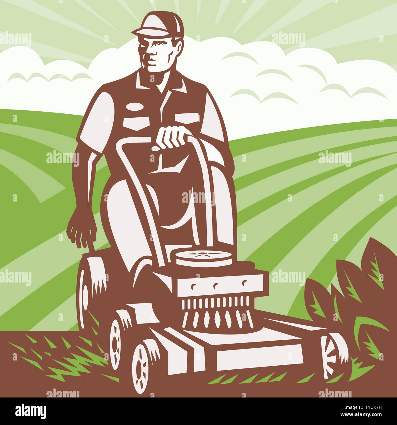 Gärtner Landschaftsgärtner Reiten Rasenmäher Retro Stockfotografie Alamy