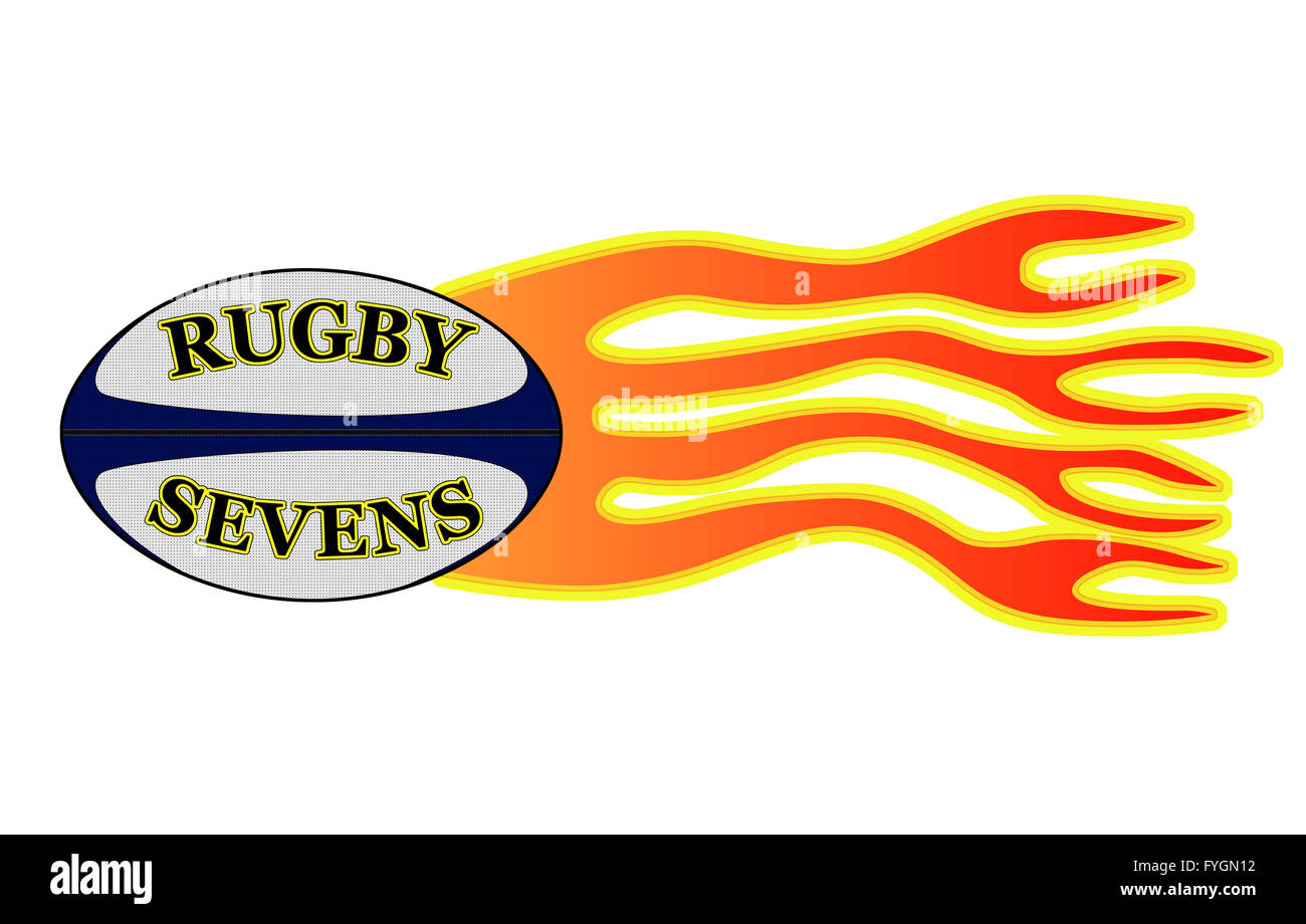 Rugby Sevens Ball mit Feuer Stockfoto