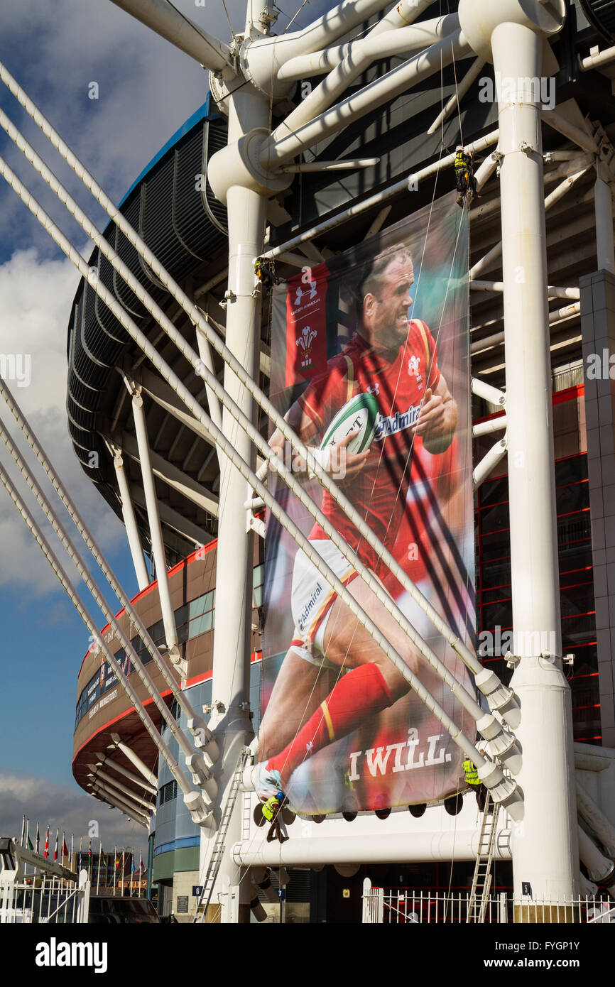 Cardiff, Vereinigtes Königreich. 11. Februar 2016. Vorbereitungen im Gange für die RBS 6 Nations match zwischen Wales und Schottland auf Satur Stockfoto