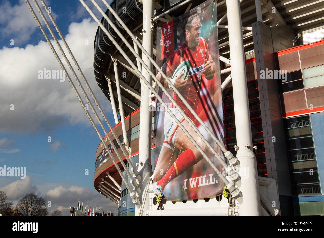 Cardiff, Vereinigtes Königreich. 11. Februar 2016. Vorbereitungen im Gange für die RBS 6 Nations match zwischen Wales und Schottland auf Satur Stockfoto