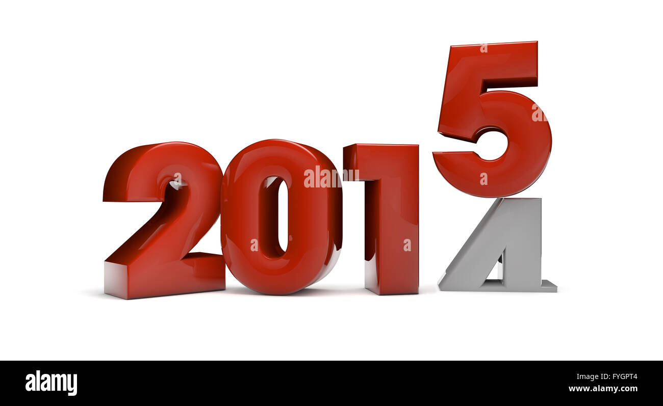 Jahr ändern Konzept: 2015 Text fallen über 2014 isoliert auf weißem Hintergrund Stockfoto