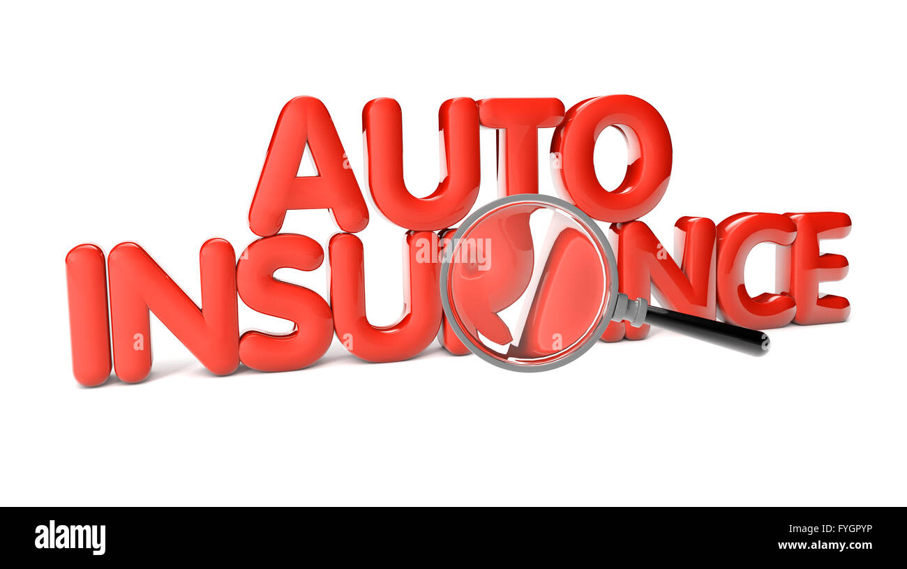 Auto Versicherung Text isoliert auf weißem Hintergrund Stockfoto
