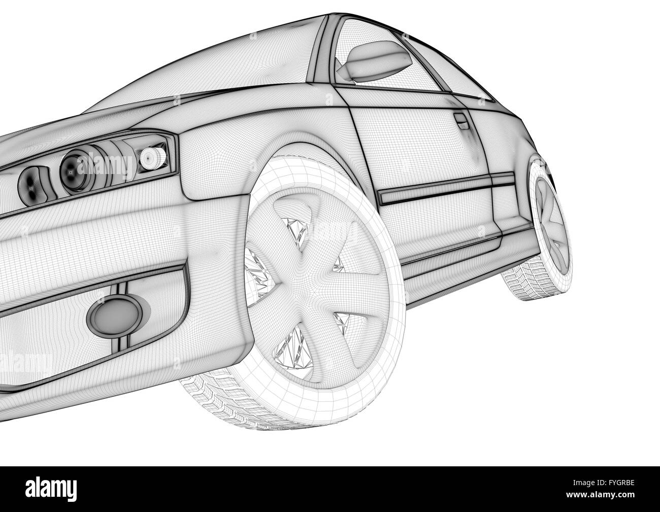 Auto-Projekt-Konzept: Sportwagen mit Rendering Linien Stockfoto
