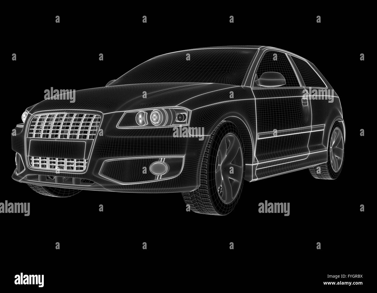 3D Auto-Modell auf einem schwarzen Hintergrund Stockfoto