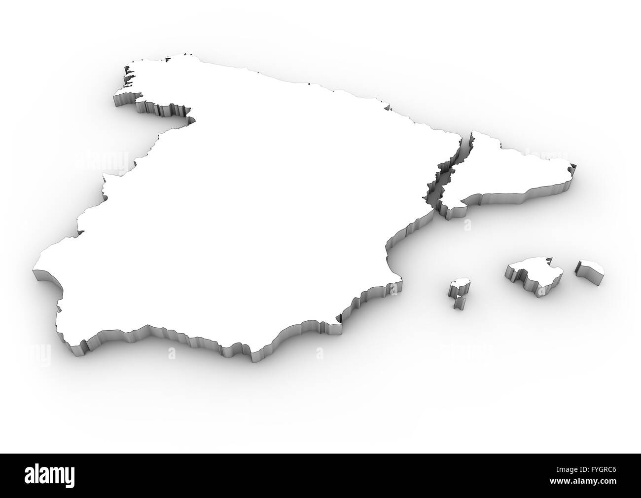 Digital generierte Karte von Spanien mit getrennten Katalonien Stockfoto