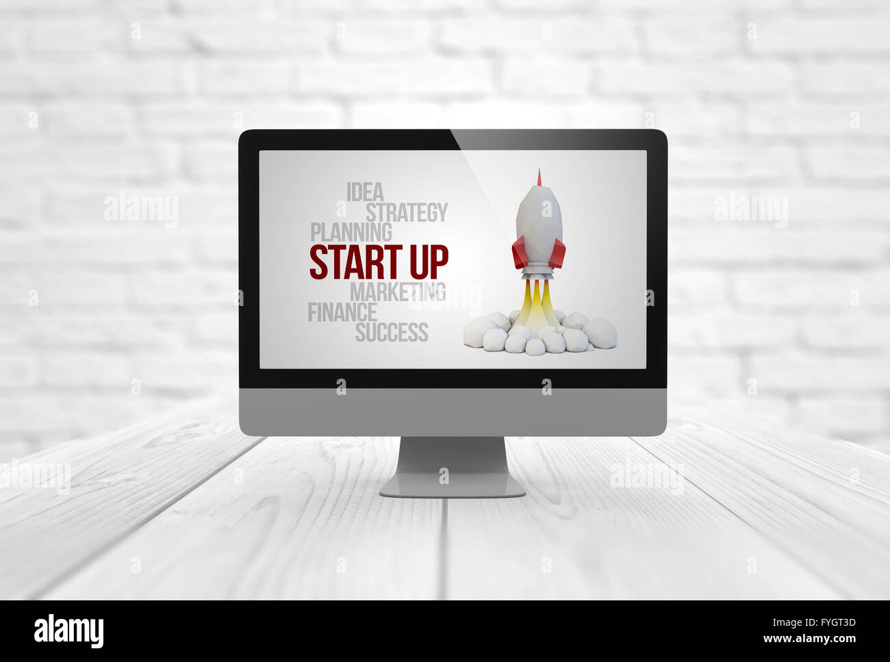 Start Konzept: computergenerierte digitale mit Start up auf dem Bildschirm. Alle Bildschirm-Grafiken bestehen. Stockfoto