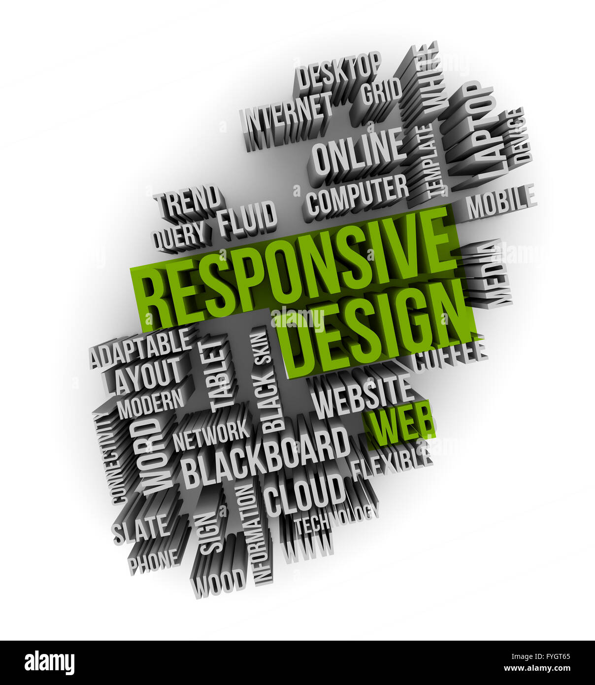 Responsive Webdesign auf ein Cloud-Worte Stockfoto